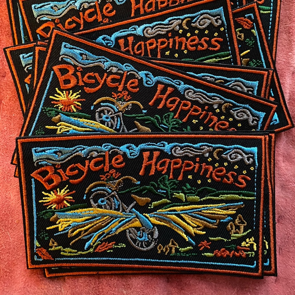 Bicycle Happiness patch artwork-sew on or iron on patch supports bike education